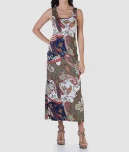 $60 24seven Comfort Apparel Women's Blue Paisley Razorback Tank Dress Size M - Picture 1 of 4