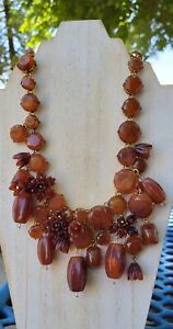 J. CREW Gold Tone Statement Necklace Amber Color Floral New NWT 