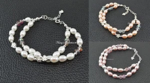 Freshwater Pearl & Sterling Silver S925 Bracelets Pink Peach White  - Picture 1 of 5