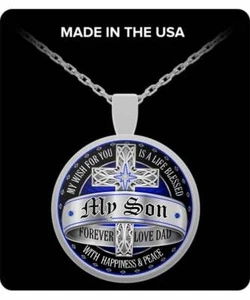 SON CROSS LOVE DAD handmade Pendant Sterling 925 Silver 22" Necklace MEN gold - Picture 1 of 8