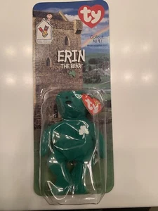 MCDONALD'S ERIN THE BEAR TY TEENIE BEANIE BABY RARO ERROR EN ETIQUETAS NUEVO EN PAQUETE - Imagen 1 de 6