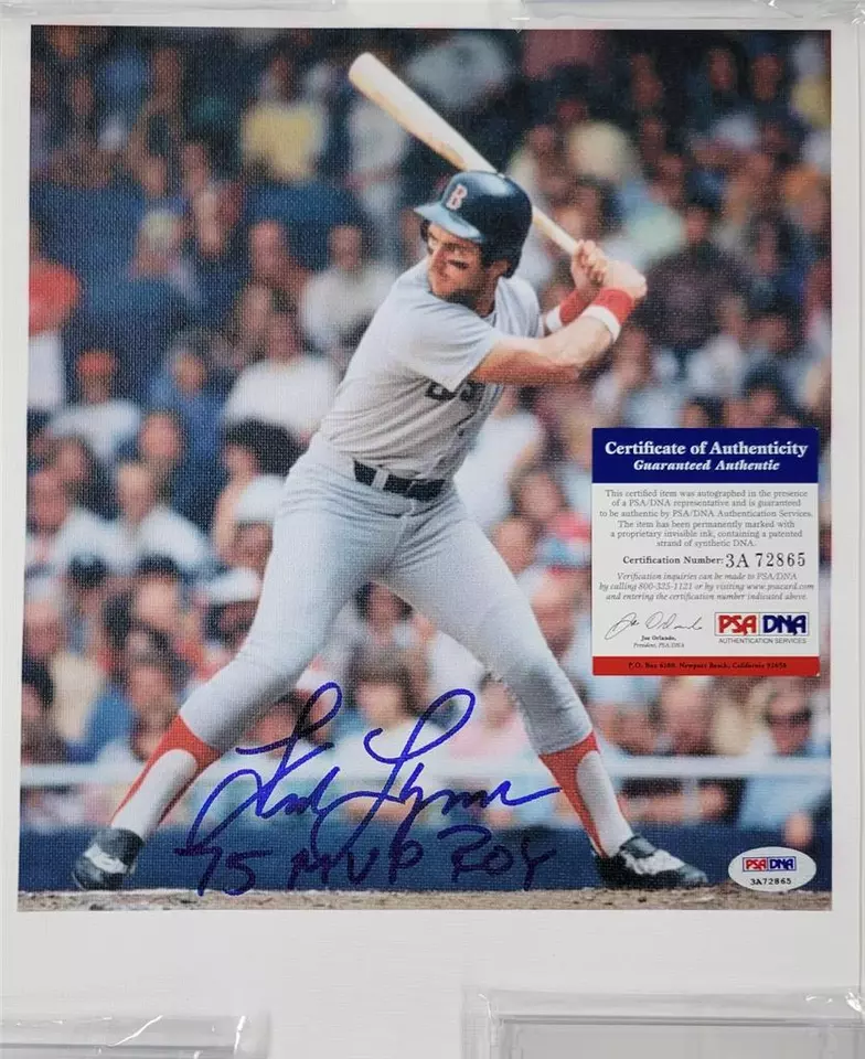 Фотография Фреда Линна с автографом «75 MVP ROY» 9,5x10 холст Red Sox ~ PSA ITP - Изображение 1 из 1