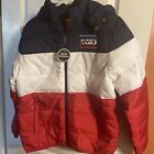 Levis Boys Full Zip Puffer Jacket Size Large Blue Multic Water Resistant Hooded