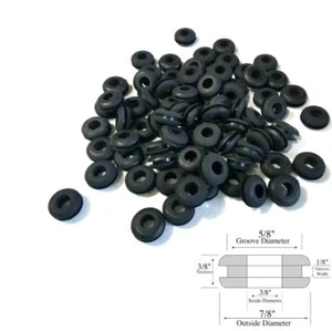 Pack of 50 Rubber Grommets 3/8" Inside Diameter - 1/8" Groove Width - Fits 5/8"  - Picture 1 of 1
