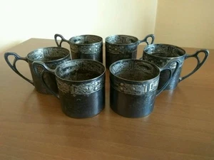 Rare Set of 6 pcs. Antique Art Deco Silverplate Tea Glass Cup Holder Marked - Picture 1 of 12