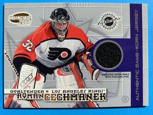 2003-04 Pacific Invincible Game Worn Jersey Card ~ Roman Cechmanek #13 ~ SP /625