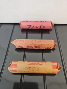 3 Unsearched Rolls Of Lincoln Pennies 1971-D ,1982 & 1983.. - Picture 1 of 5