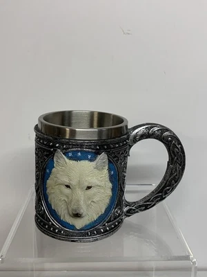 Wolf Drinking Mug Resin Stainless Steel Lining Retro3D Wolf Pattern Hunter's Cup - Image 1 of 4