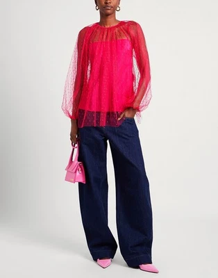 Blusa Top Rojo Valentino Lunares Tul Talla 46IT Fucsia Precio de venta sugerido por el fabricante $837 Foto 1 de 4