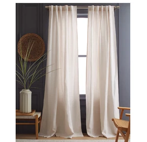 Quince SAND European Linen Curtain Panel Set of 2 48x96" Light-Filtering - Picture 1 of 5