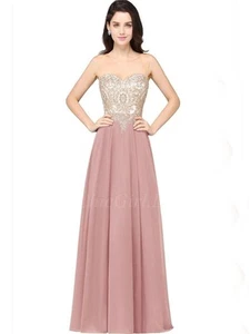 Damen Kleid Elegante Abendkleid Abschlussball Hochzeitskleid Rosa - Picture 1 of 3
