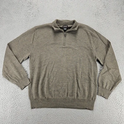 Jos. A. Bank Sweater Mens Large Green Merino Wool Pull-Over 1/4 Zip Long Sleeve - Image 1 of 4