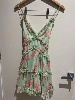 New Bnwot Angel Biba Dress Size 8 Lined Green Pink Floral Poly - image 1 of 4