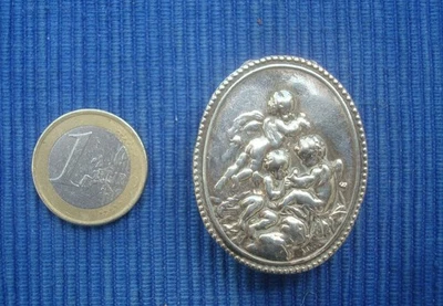 R35 Très Belle Boite Pilule Argent Massif Sanglier Décor Ange Cherubin Ancien - Photo 1/4