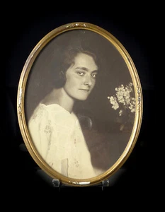 Marco de fotos ovalado Art Nouveau madera relieve de rosas yeso para colgar 1900/1920 - Imagen 1 de 8