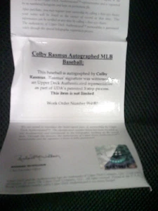 CERTIFICADO DE CUBIERTA SUPERIOR DE BÉISBOL COLBY RASMUS FIRMADO #994981 - Imagen 1 de 3