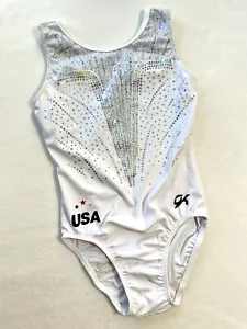 GK ELITE gymnastics TEAM USA Replica FREEDOM LEOTARD Sequin BLING White Leo AM - Picture 1 of 10