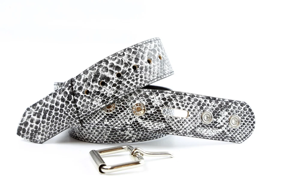 Fivela removível cinto de couro vegano em relevo cobra píton branca 1,75" de largura 44mm - Imagem 1 de 4