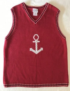Talbots Kids Red Sweater Vest with Tan Anchor 100% Cotton Boys Size 7X - Picture 1 of 9