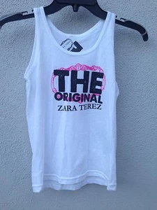 Canotta Zara Terez bianca con stampa logo rosa nuova con etichetta $40 super morbida - Foto 1 di 2