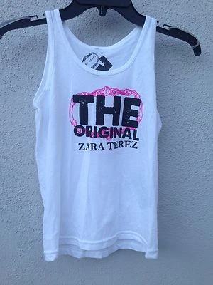 Camiseta sin mangas Zara Terez blanca con estampado de logotipo rosa súper suave $40 nueva con etiquetas Foto 1 de 2