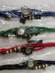 Vintage-Leather Wrap Bracelet Anolog Quartz Watch With Butterfly Charm & Beads😍 - Picture 1 of 13