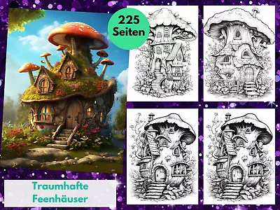 Digital Malbuch Traumhafte Feenhäuser 225 Seiten zum ausdrucken PDF - Bild 1 von 4