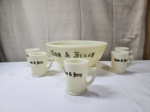 Vintage Custard Uranium McKee Glass Tom and Jerry Bowl with 5 Mugs - Picture 1 of 15
