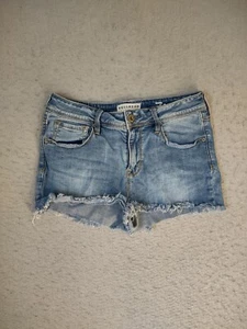 Bullhead Womens Shorts 26 Blue Cut Off Low Rise Medium Wash Denim 5 Pockets - Picture 1 of 11