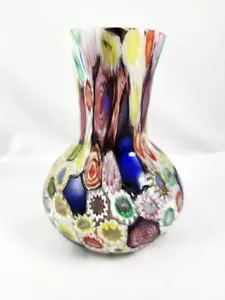Jarrón de cristal italiano vintage Fratelli Toso Tiffany Windows Millefiori de Murano Italia - Imagen 1 de 7