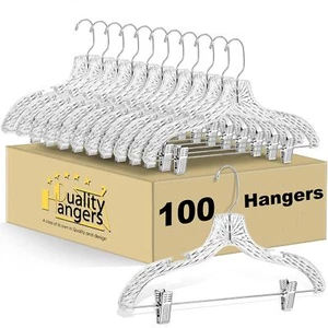 Quality Hangers Clear Plastic Hangers - Crystal Cut Hangers for Clothes - Inv... - Picture 1 of 8
