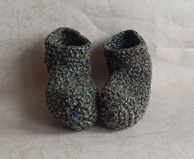 Zapatillas de lana unisex de ganchillo/calcetines grises ecológicos/talla EE. UU. 9-10, zapatos Foto 1 de 4