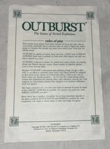 Reglas para jugar pieza de repuesto vintage de juego Outburst 1986 - Imagen 1 de 1