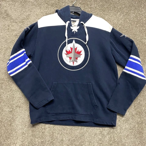 Winnipeg Jets Sweatshirt Medium Medium Blue Pullover Hoodie NHL Hockey * Cover
