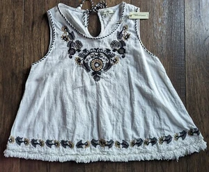 Max Studio Embroidered Crochet Swing Tank Top Size Medium Off White & Black - Picture 1 of 19