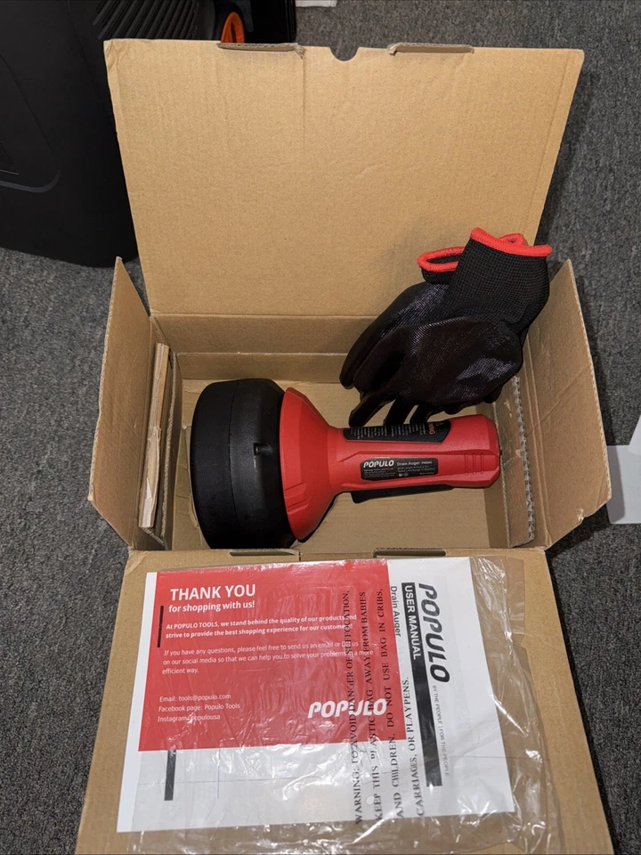 POPULO Drain Auger, Plumbing Snake W/Gloves, 3/4"-2" Pipe Snake Drain Clog 16.4' - Image 1 of 4