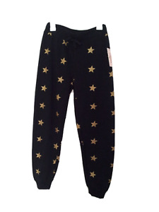 Juicy Couture Black French Terry Star Print Pants Girls Size XS/S Ribbed Ends