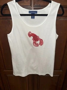 KAREN KANE Women's White Tank Sequin Lobster Top size M - Picture 1 of 9