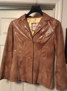 ANDREW MARC Women Tan Leather Print Jacket Size M - Picture 1 of 12