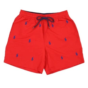 Polo Ralph Lauren Multi Pony Men's Swim Shorts Swimsuit - Red with Navy Ponies - Picture 1 of 5