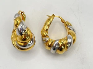 9ct Yellow & White Gold Creole Hoop Earrings. Goldmine Jewellers. - Picture 1 of 6