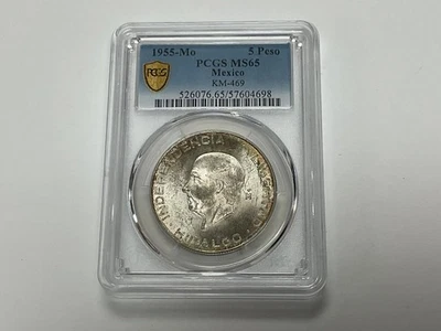1955 Mo Mexico 5 Peso Silver KM#469 PCGS MS65 - Image 1 of 4