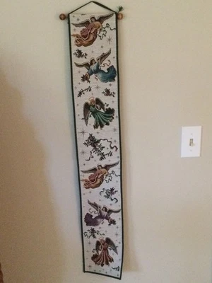 Lovely ANGELS ON HIGH Tapestry Bell Pull 6” X 36”  Wood Dowel - Image 1 of 4