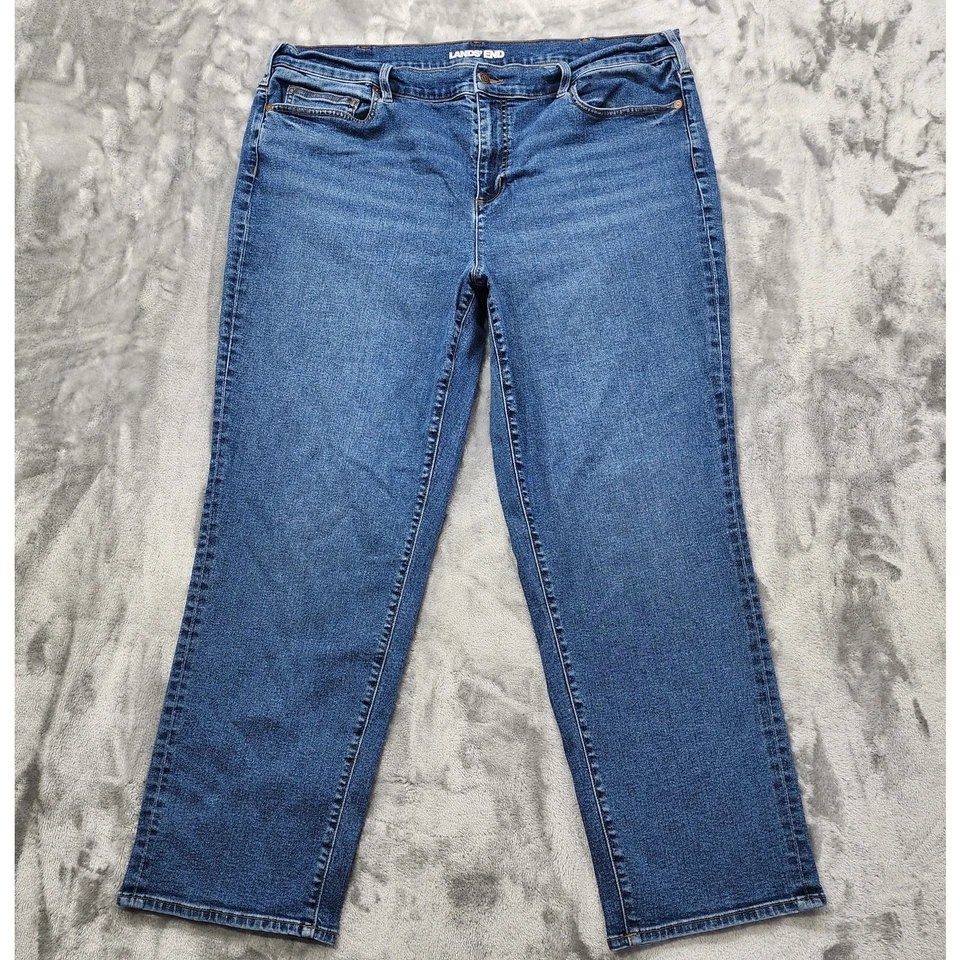 Pantalones de mezclilla Lands End para mujer 22W azul tiro alto pierna recta elásticos informales Foto 1 de 4