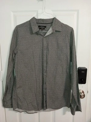 Marc Anthony Hombre XL Slim Fit Algodón Elástico Blanco y Negro Hojas Manga Larga Foto 1 de 3