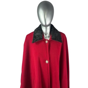 Red Wool Cape w/Black Swakara Trim, Sz 5XL/6XL, Certified Vintage Fur w/St Bag - Picture 1 of 9