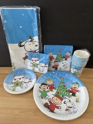 Peanuts Snoopy Vintage Hallmark Party Express Christmas Plates Cups Napkins NOS - Image 1 of 4