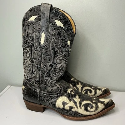 Botas occidentales Corral vintage con incrustación de lagarto hueso punta puntiaguda C2157 para mujer talla 12D Foto 1 de 4
