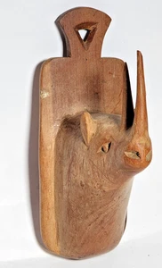 Hand Carved Rhino Bust Wall Hanging Kenya Africa 8"tall 3" wide, 5" Off the Wall - Picture 1 of 6