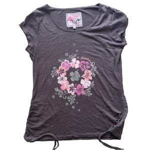 Debenhams Y2K Size UK 12 T-Shirt Floral Wreath Brown Pink Graphic Vintage Top - Picture 1 of 10